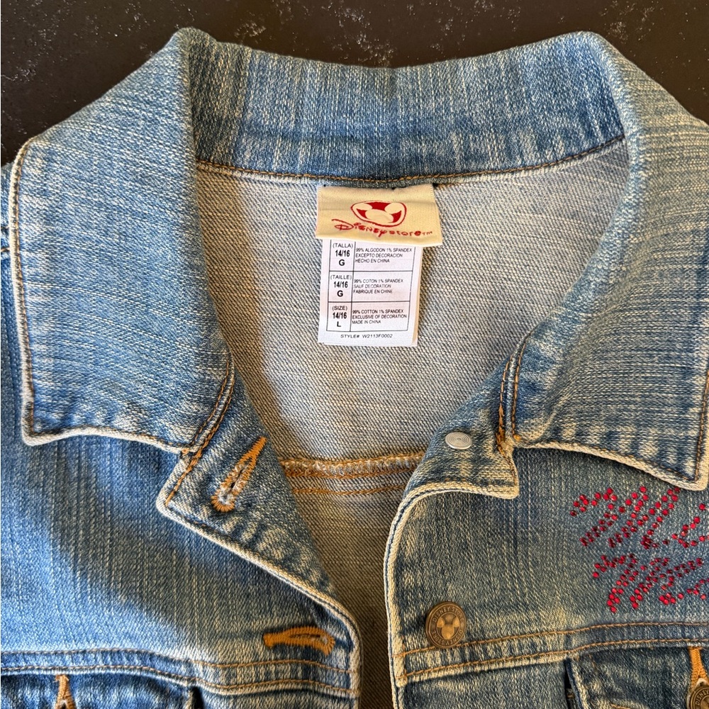 Disney Store Vintage Denim Jacket Mickey Mouse girls size 14/16 - Picture 3 of 5